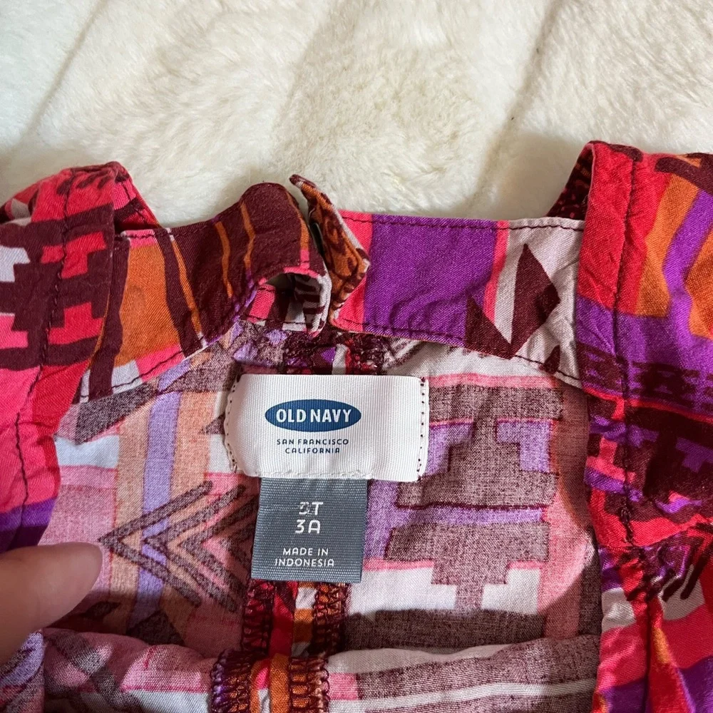 Old Navy 3T Girls Orange Purple Tribal Abstract Tunic Dress Spring Fall Casual
